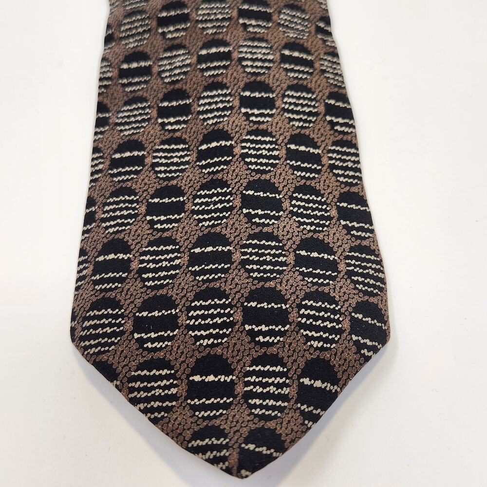 Valentino Cravatte Vintage Necktie Silk Tie Brown Black Geometric Made in Italy